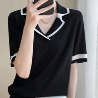 2022 spring and summer new cashmere short sleeve womens short sleeve lapel thin pullover v neck cashmere exquisite short sleeve