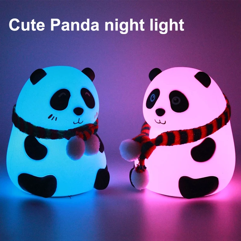Светодиодная лампа в виде панды Цветной силиконовый ночсветильник с сенсорным