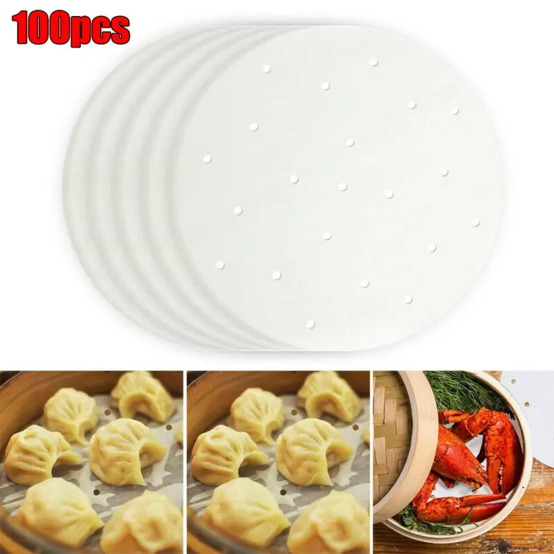 

100 Pcs Perforated Steamer Round Baking Paper Air Fryer Liners Non-stick Cook Pad Baking Paper Round Baking Paper
