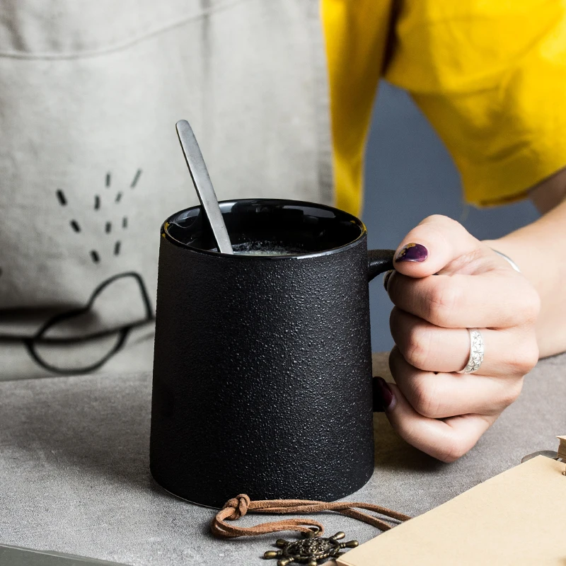 

Black Mug Milk Hot Drink Coffee Ceramic Breakfast Mug Porcelain Creative Funny Modern Office Taza Personalizada Mugs BG50MG
