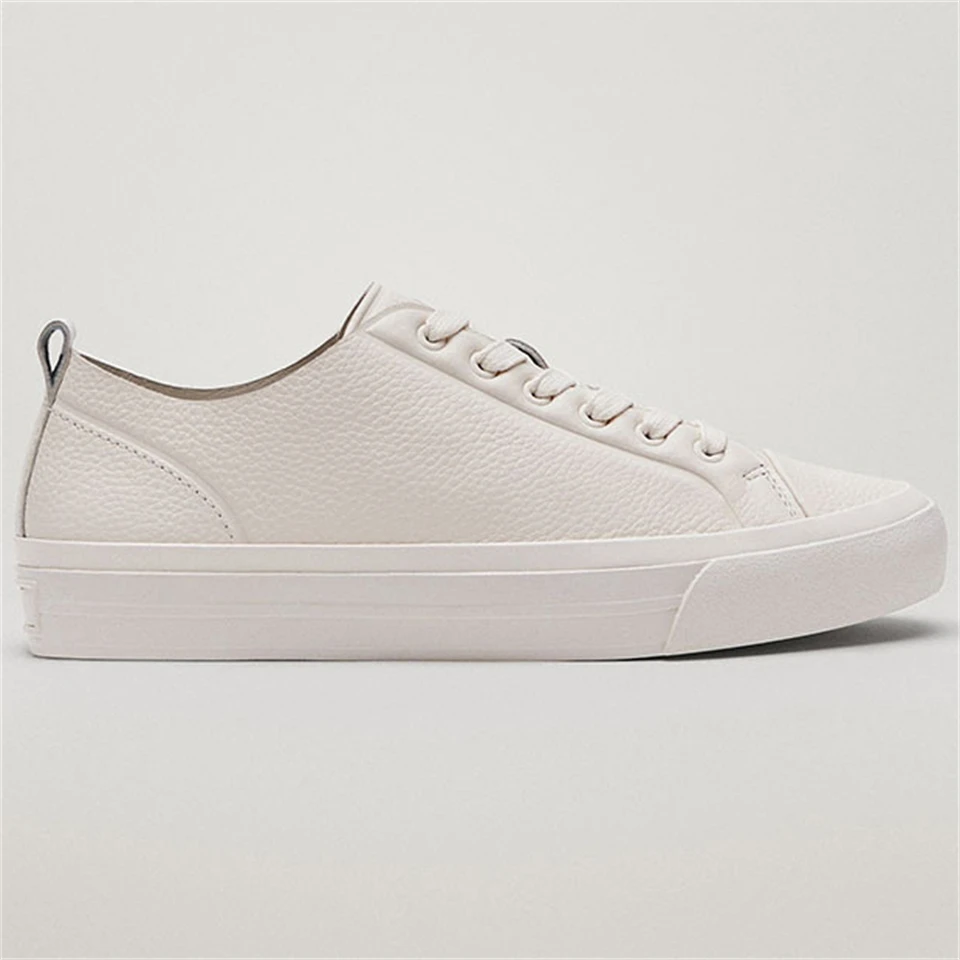 White Genuine Leather Sneakers Women Casual Lace-up Sport Flat Shoes Girls Vulcanized Shoes Tenis Feminino Zapatillas De Mujer