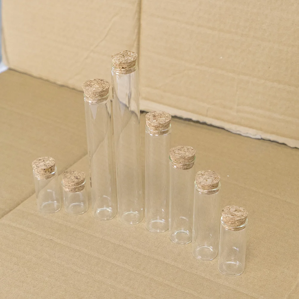 Customized Wedding Holiday Present Jars Jewelry Ornaments Corks Bottles Empty Glass Container Craft Vials 100Pcs