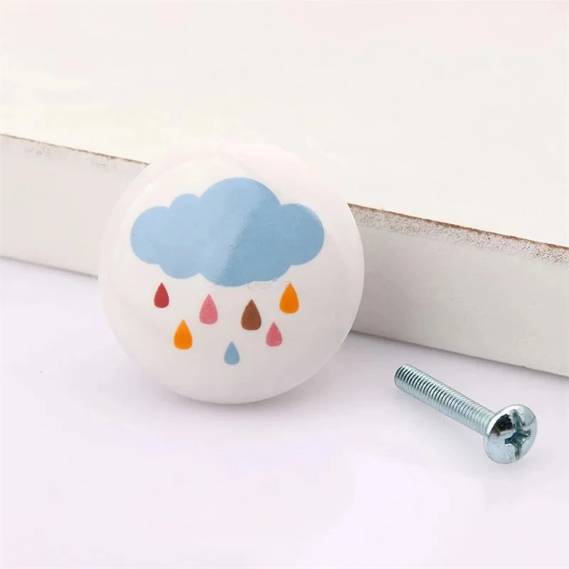 

38 мм большая круглая керамическая мебельная ручка, ручка ящика, мультяшная ручка с радужным принтом, дверные ручки шкафа, ручки «сделай сам»