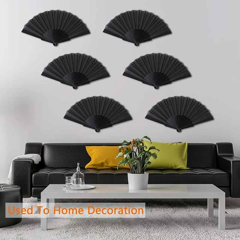 

10Pcs Handheld Folding Fan Oriental Cloth Fabric Fan Black Chinese Kung Fu Fan for Performance Dancing Wedding Gift Home Decor