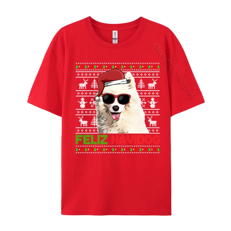 Samoyed Dog Feliz Navidog Funny Christmas T-Shirts High Quality Men Cotton T Shirt New Arrival Fashion Clothing Custom