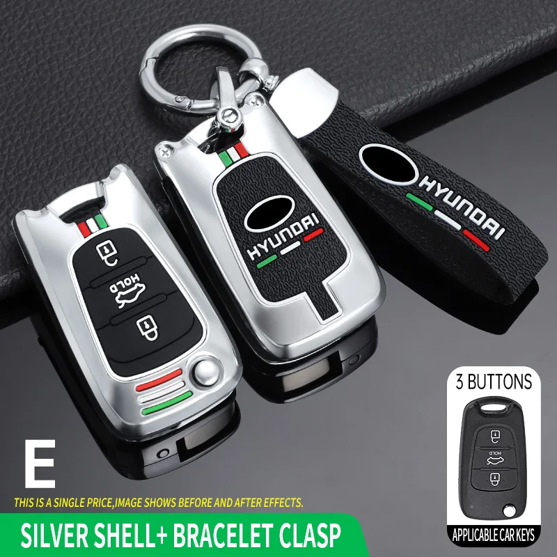 

For Hyundai I20 I30 Ix20 Ix35 Car Key Cover 3 Button Flip Remote Key Case Keychain Metal Shell Protector Modified Accessories