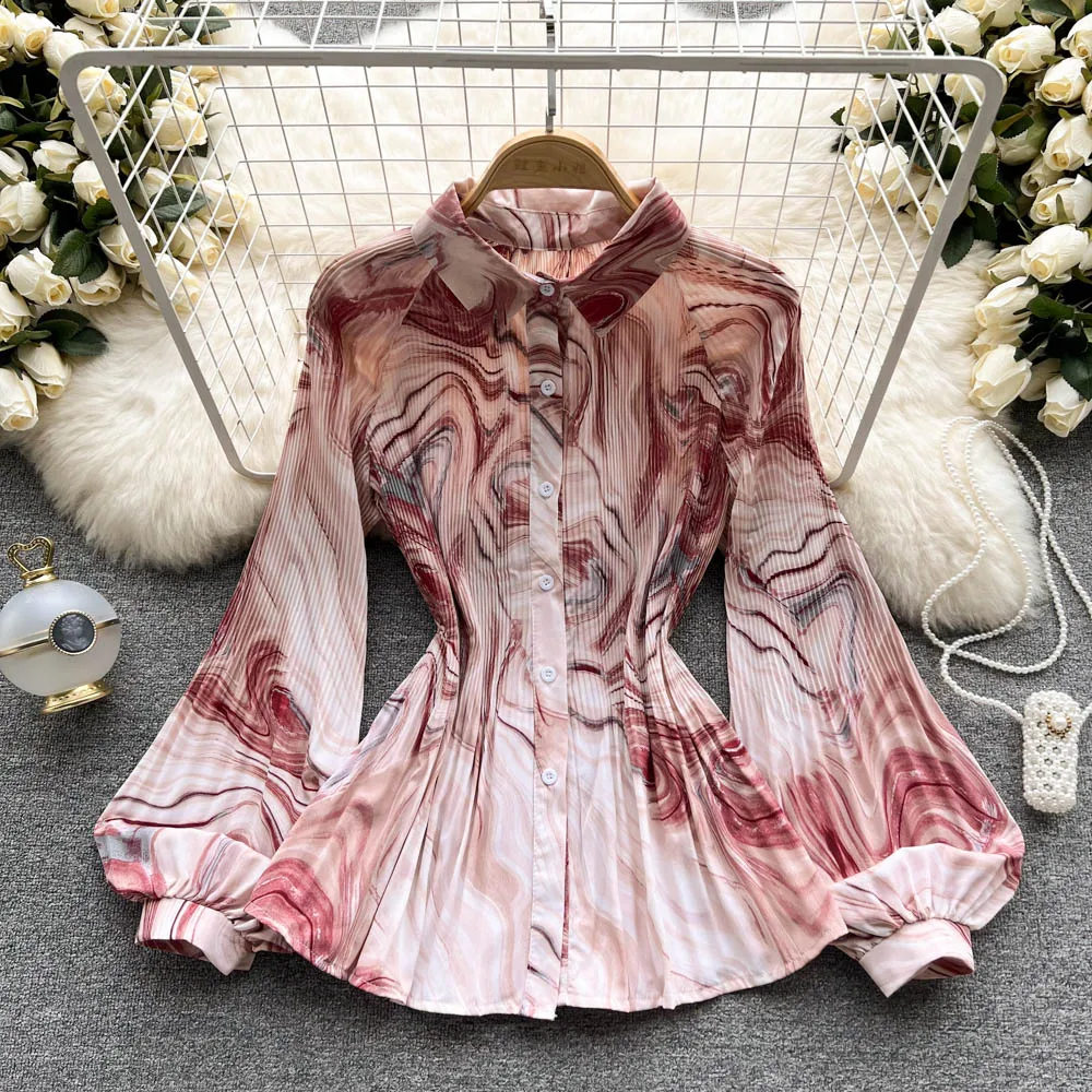 

Новинка весны 2022 шикарные женские рубашки в гонконгском стиле с принтом, женские шифоновые топы, дизайнерские нишевые рубашки