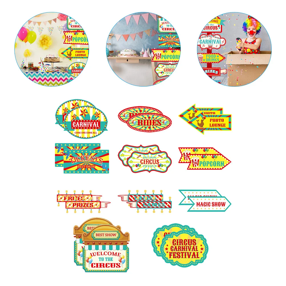 

22 Pcs Party Sign Decoration Circus Theme Carnival Supplies Household Welcome Decors Paper Directional Signs Home