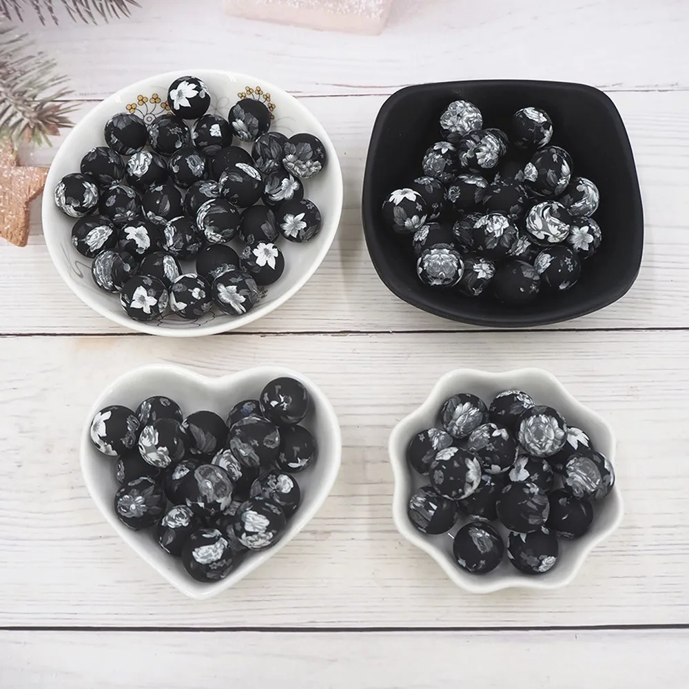 

Chenkai 50 шт. 15 мм Силиконовые Бусины с принтом детские круглые формы бусины для прорезывания зубов без БФА DIY сенсорные жевательные игрушки аксессуары