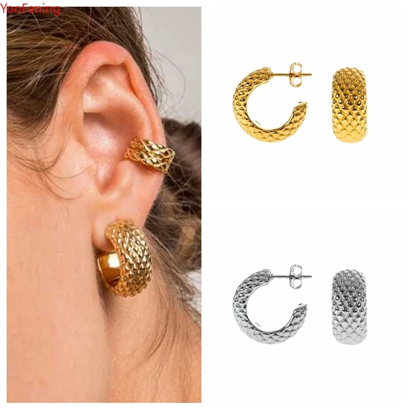 

925 Sterling Silver Ear Needle C-Type 12mm Mosaic Widened Croissant Stud Earrings Minimalist Huggie Earrings Women jewelry Gift