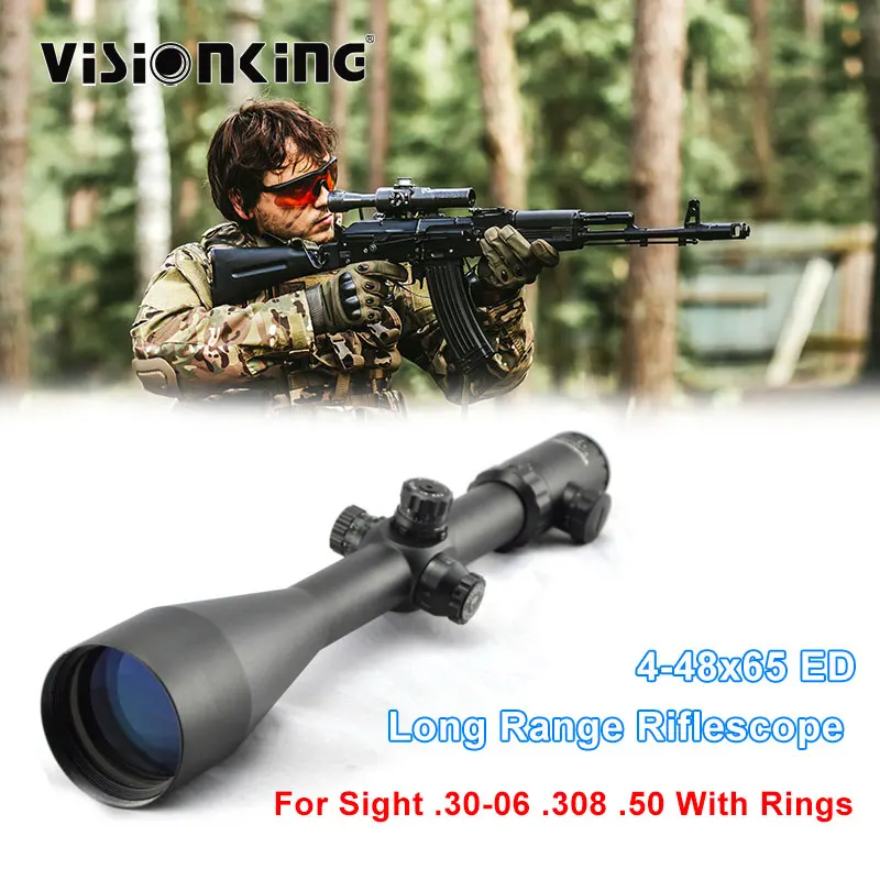 

Visionking 4-48x65 ED Lens Hunting Military Riflescope Long Range Tactical Rifle Scope Optical Sight .30-06 .308 .50 With Rings