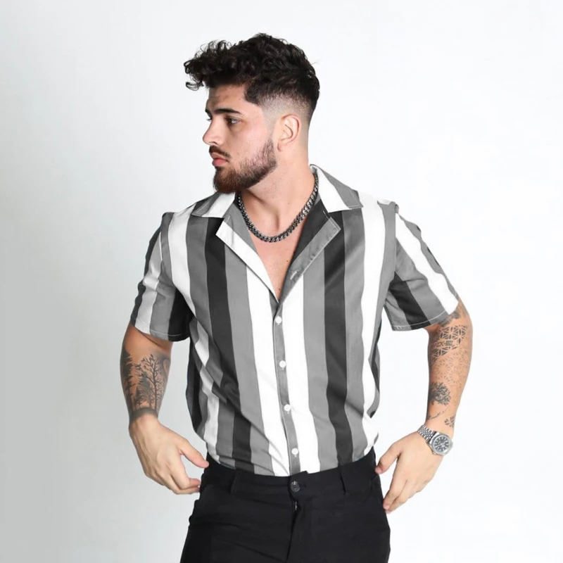Men's Summer New 3D Printing Contrast Color Trend Casual Holiday Flower Shirts Lapel Fashion Social Gathering Oversized T-Shirt