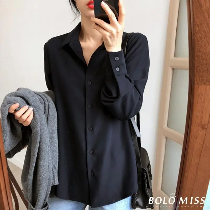 Женская блузка-рубашка 2022 Осенний Топ с длинным рукавом Черная блузка - купить по