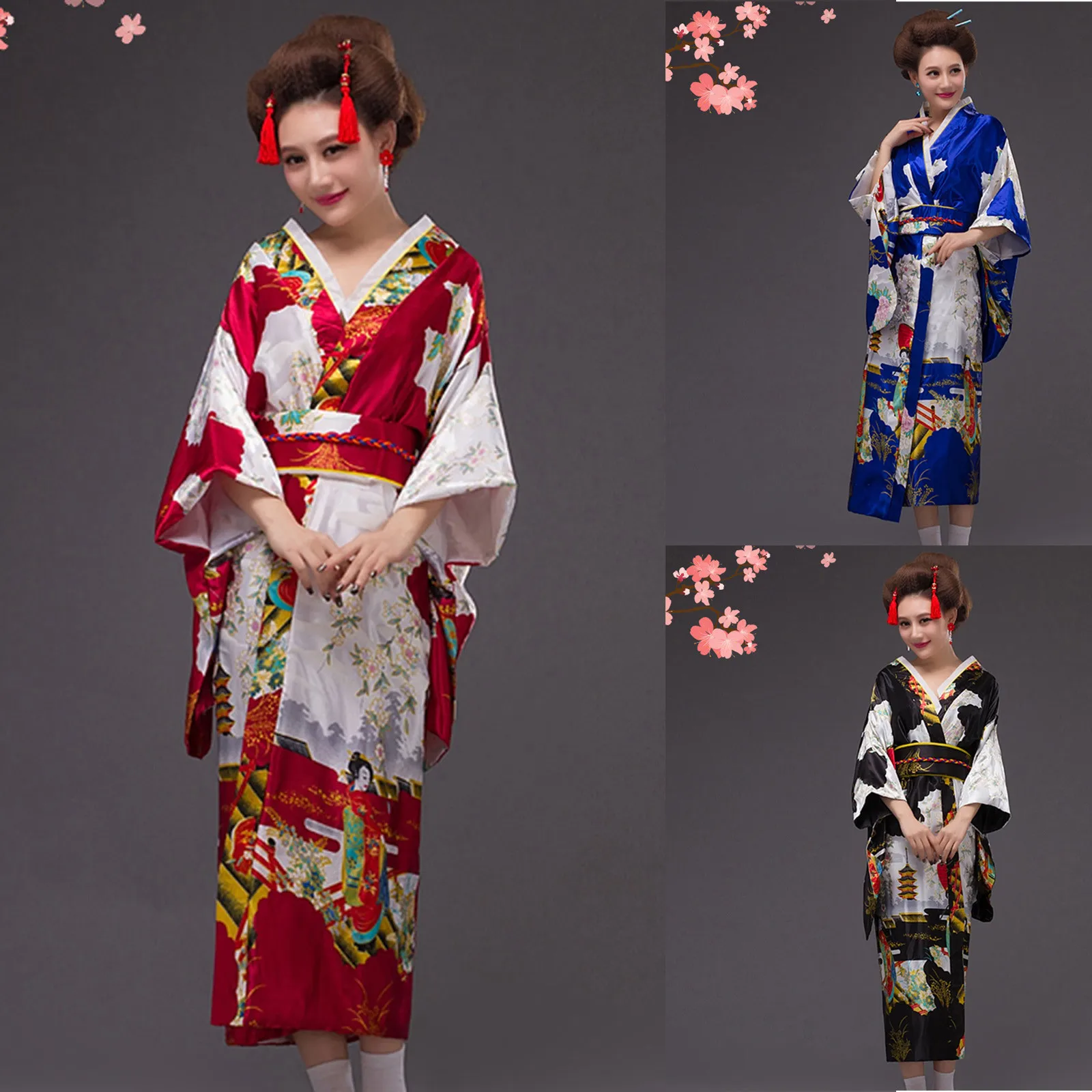 

Style Cosplay Performance Costume Dress Japanese Lady Cloth Fancy Women Kimono Obi Dance Dress Cosplay Costume Flower