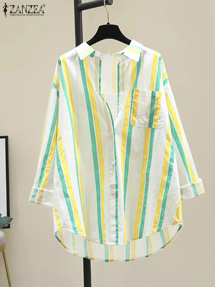 Женская Осенняя офисная блузка с длинным рукавом полосатая рубашка ZANZEA