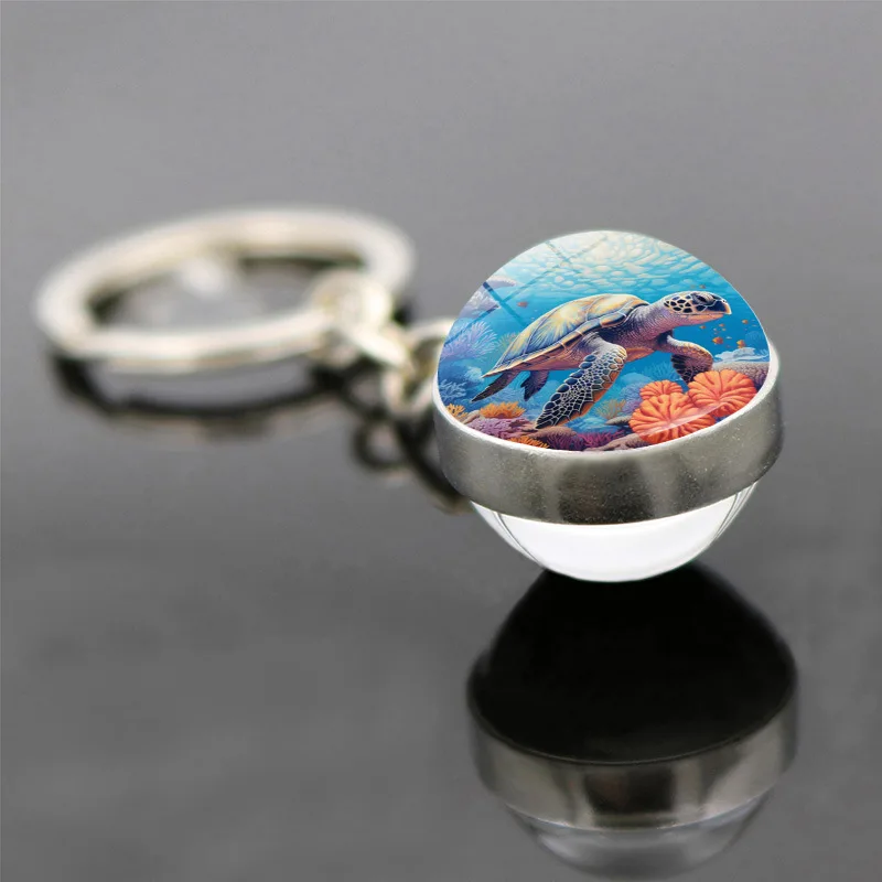 Брелок для ключей с голубыми морскими организмами милый двухсторонний кулон в