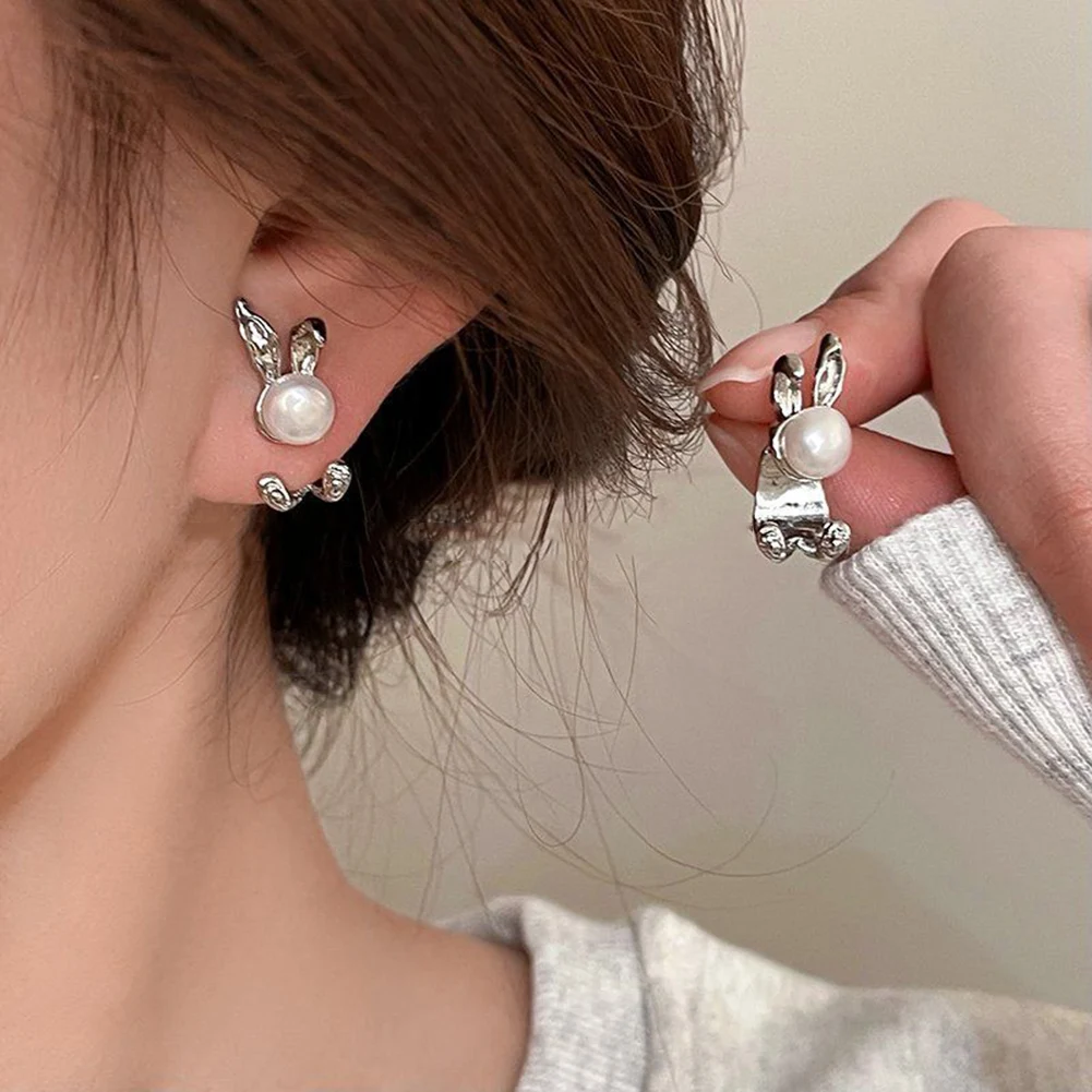 

Cute Fashion Pearl Rabbit Moon Star Stud Earrings For Women Girls Fan Flower Heart Fish Eardrop Wedding Dangle Jewelry