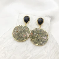 zhen d jewelry picture stone interesting gold plated round earrings elegant vintage old fashioned gift for fun girl women