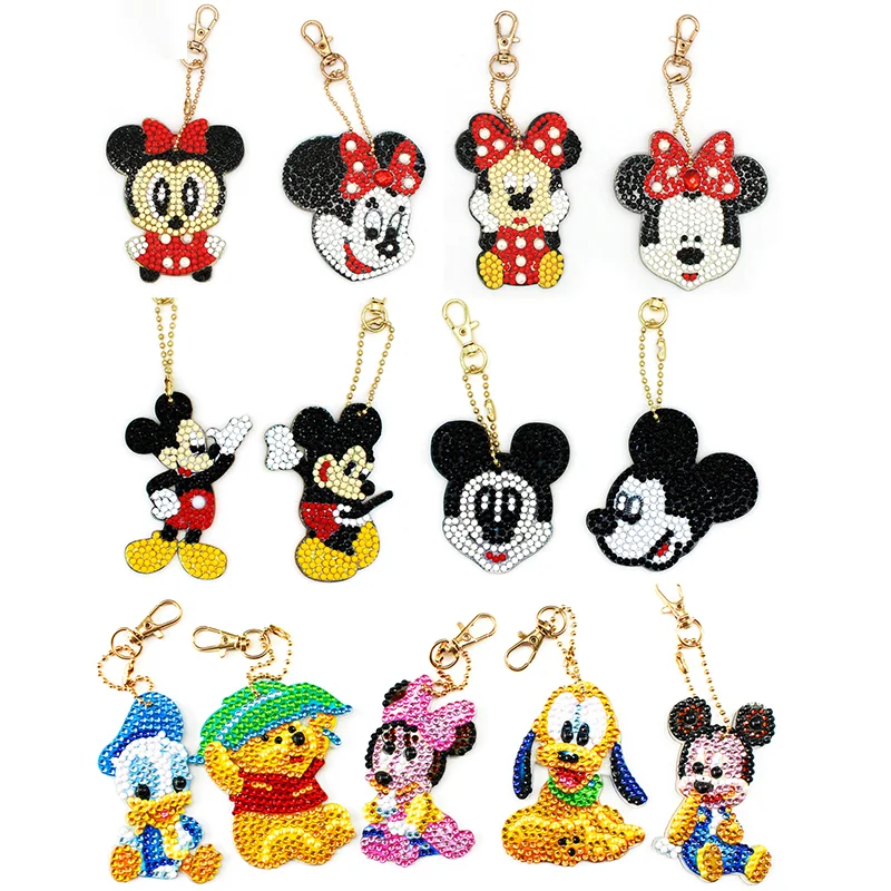 LLavero de Disney con diamantes de imitación para chica, llavero con dibujo de Mickey, Minnie Mouse, bordado, 4/5 piezas