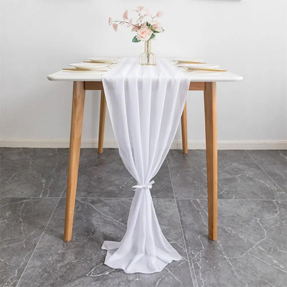 

White Gauze Table Runner Tablecloth for Wedding Bridal Baby Shower Birthday Christmas Party Table Decor Valance Backdrop Curtain