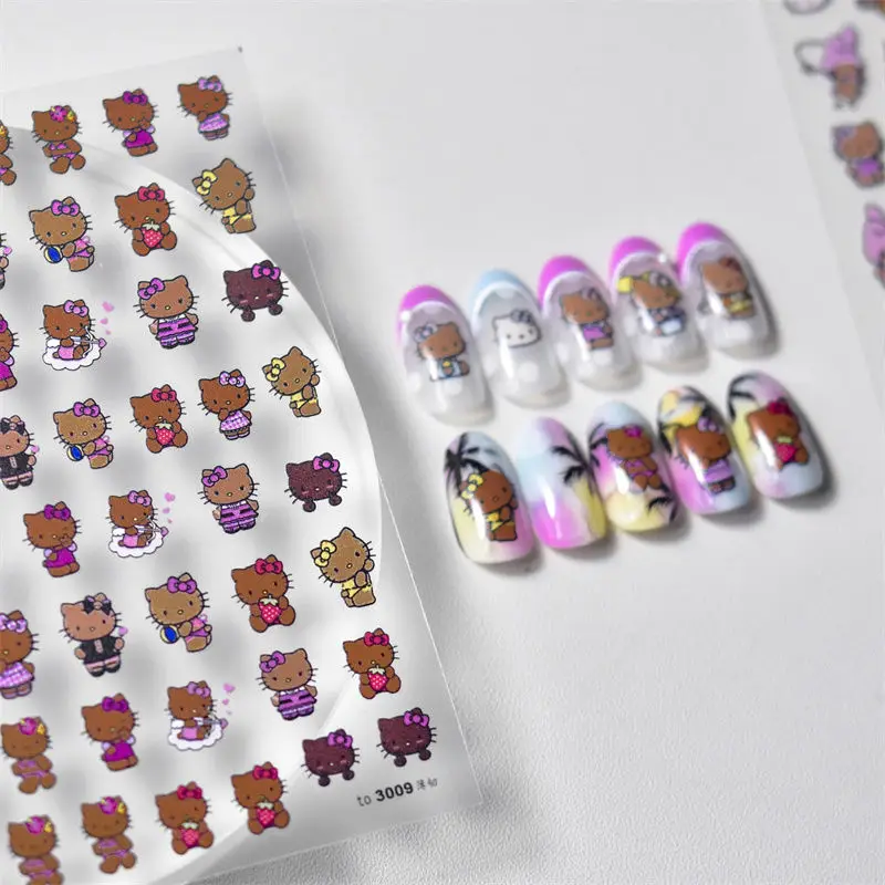

Sanrio black skin Hello Kitty Kuromi My Melody tomoni Embossed nail patch Sticker Y2K kawaii nail ornament gift boys and girls