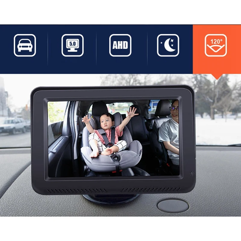

Car 5.0 Infant Rear Display View Camera Adjustable 1080P Baby No Light Night Vision Monitor Display with USB Charger