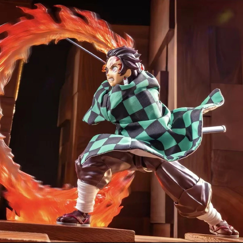 Фото Аниме-фигурка Demon Slayer SHF: плащ Кёджуро, одежда Танджиро, модель 1/12, аксессуары, встроенный каркас из проволоки, подарок №5