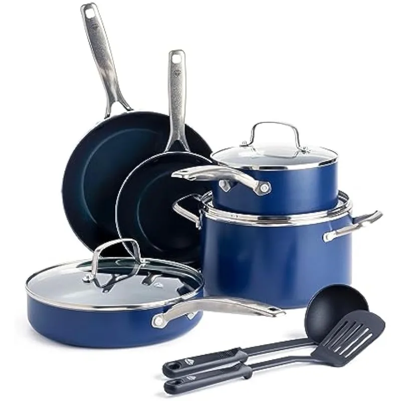 

Cookware Diamond Infused Ceramic Nonstick, 10 Piece Cookware Pots and Pans Set, PFAS Free, Dishwasher Safe, Oven Safe