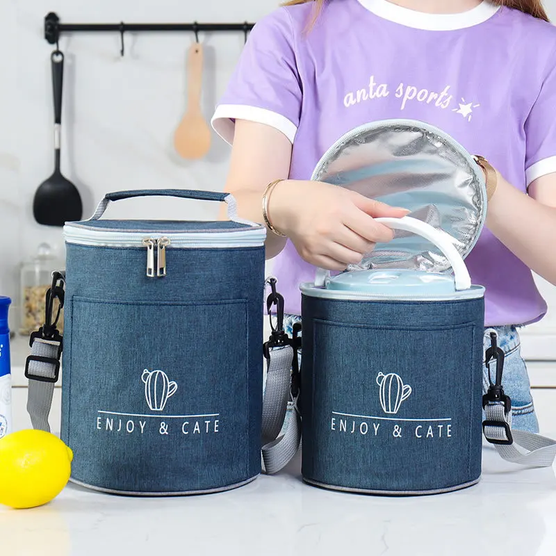 

Food thermal insulation packaging bags portable office lunch bag bento organizer waterproof cylinder handbag fashion sling bag