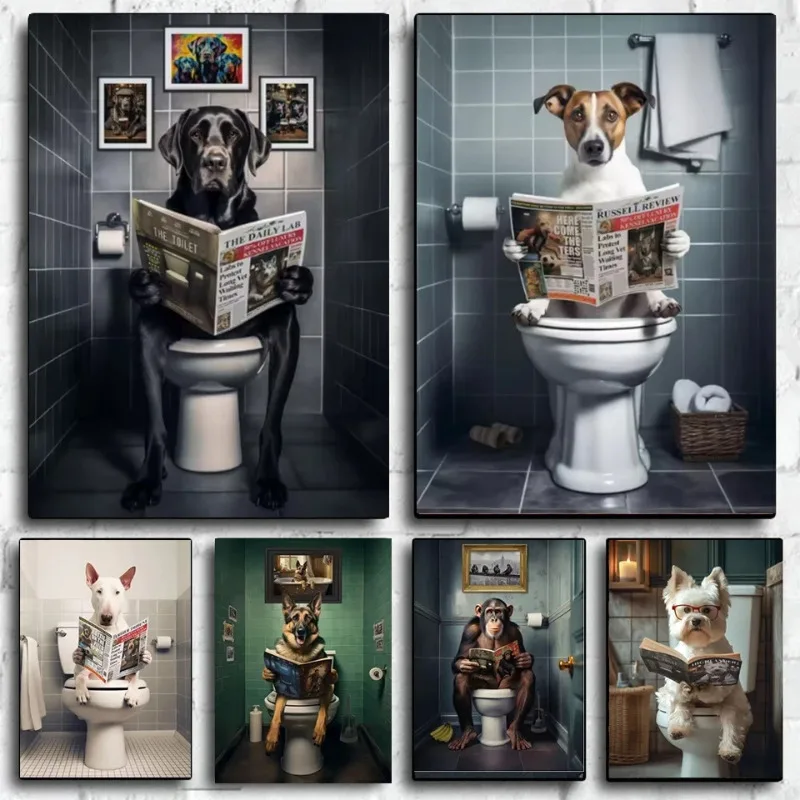 Декор для ванной комнаты красочные животные обезьяна панда чтение газеты на