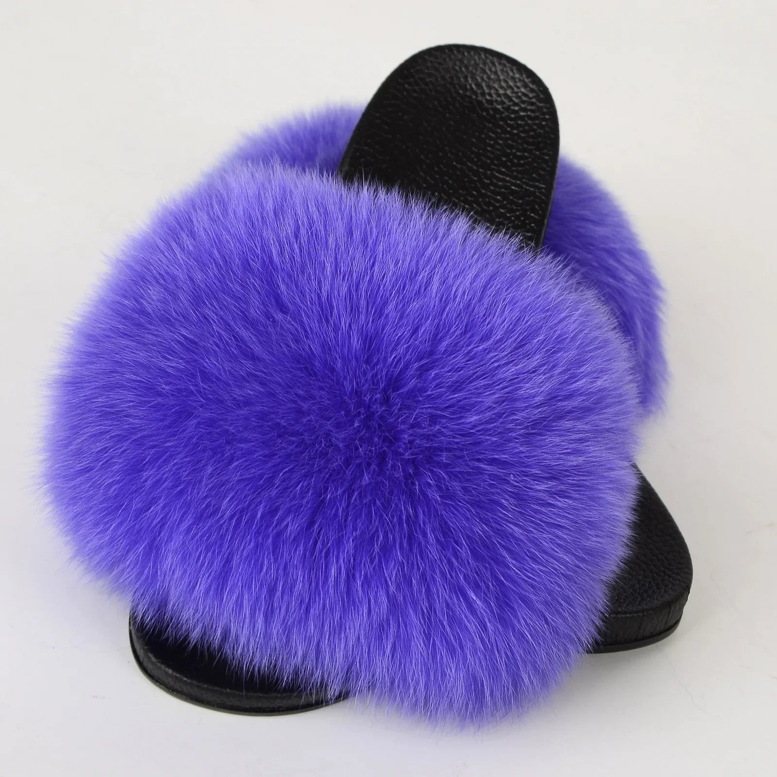 2 весенне-летние женские меховые тапочки с открытым круглым носком на плоской