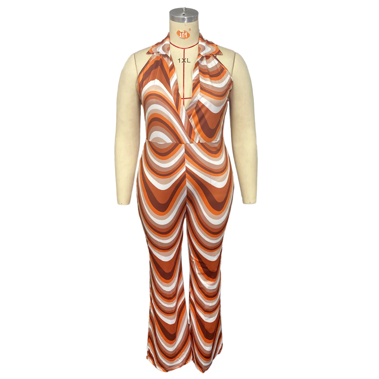 Plus Size Women's New 22 Autumn Positioning Flower Ripple Hoop Sexy Bodysuit Temperament Commuter Tie Dye  Jumpsuits