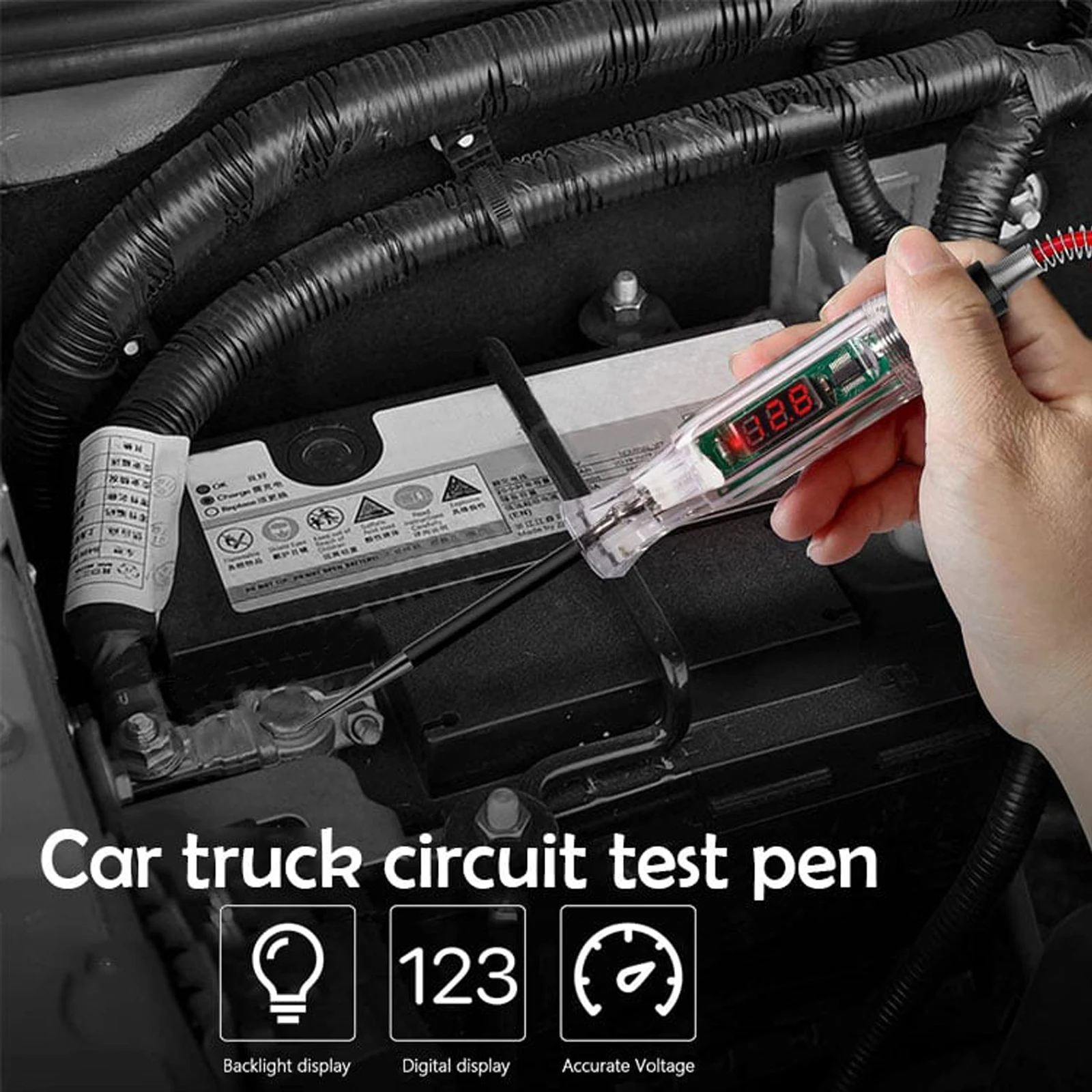Автомобильный тестер электрических цепей Ручка с цифровым дисплеем Детектор