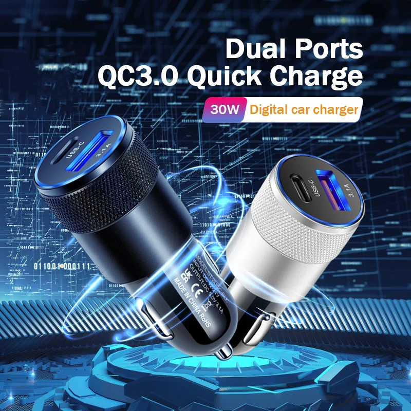 

Автомобильное зарядное устройство с 2 портами USB Type-C, 3 А, 12 В, 15 Вт