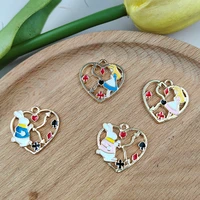 mix 10pcspack heart shaped rabbit girl enamel charms metal gold tone clock pendants handmade for jewelry making finding