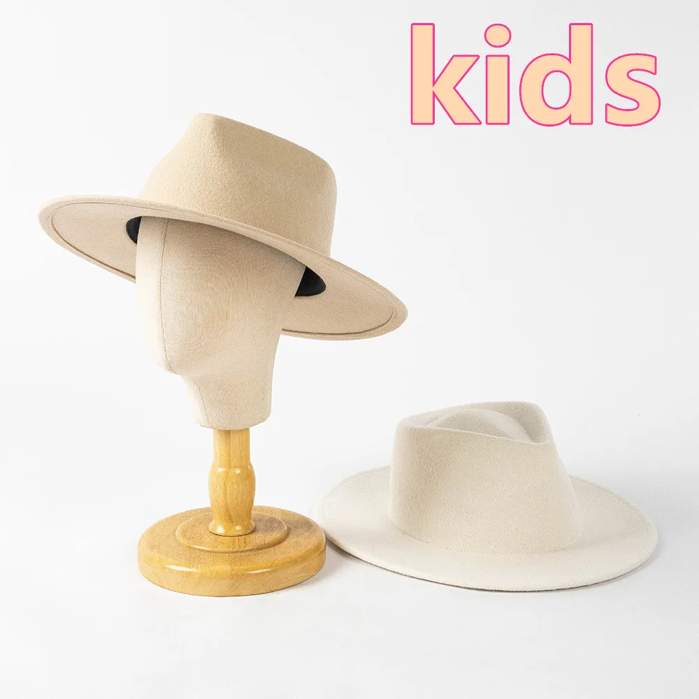 

202210-HH3023A chic winter dropshipping WOOL felt Diamond shaped top milk white kids fedoras cap children panama jazz hat