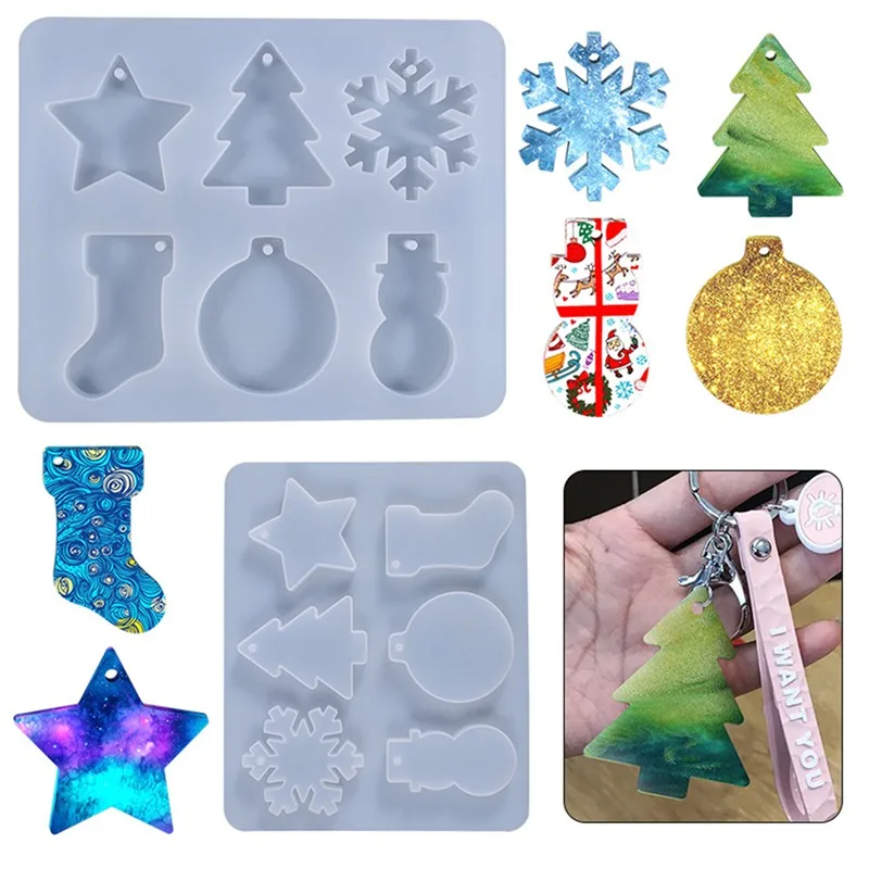 

Christmas Mold DIY Resin Crystal Epoxy Mold Snowflake Snowman Elk Pendant Keychain Listing Jewelry Silicone Mold Set For Resin