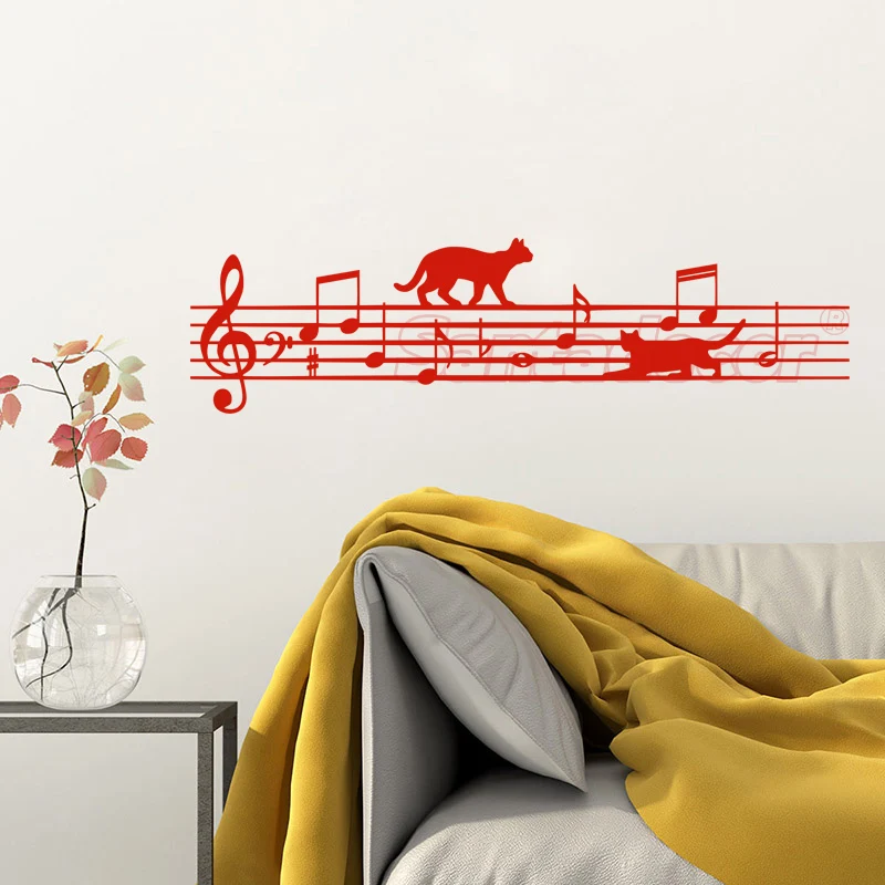 Виниловые наклейки с забавными котиками музыкой пентаграммой настенные