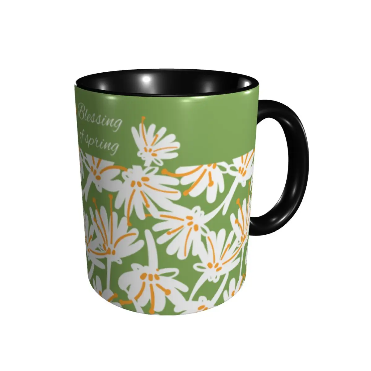 

330ml Flowers Plants Tiling Black 12oz Ceramic Mug Coffee Milk Cup Creative Present Cute Gift