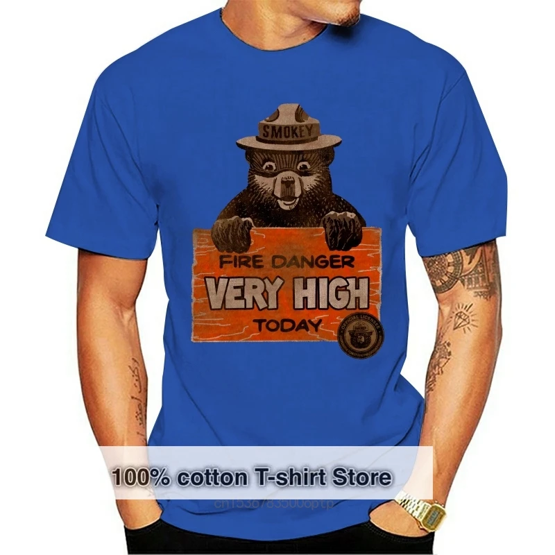 

MENS SMOKEY THE BEAR FIRE DANGER VERY HIGH T-SHIRT BROWN PARK RETRO TEE TOP NEW