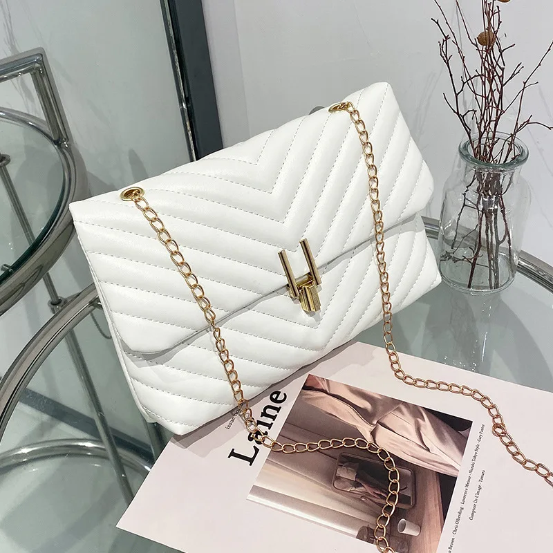 

HAEX Elegant Women's Bag 2022 Trend Solid Chains PU Textured Ladies Crossbody Shoulder Bags Fashion Party Clutch Evening Bags