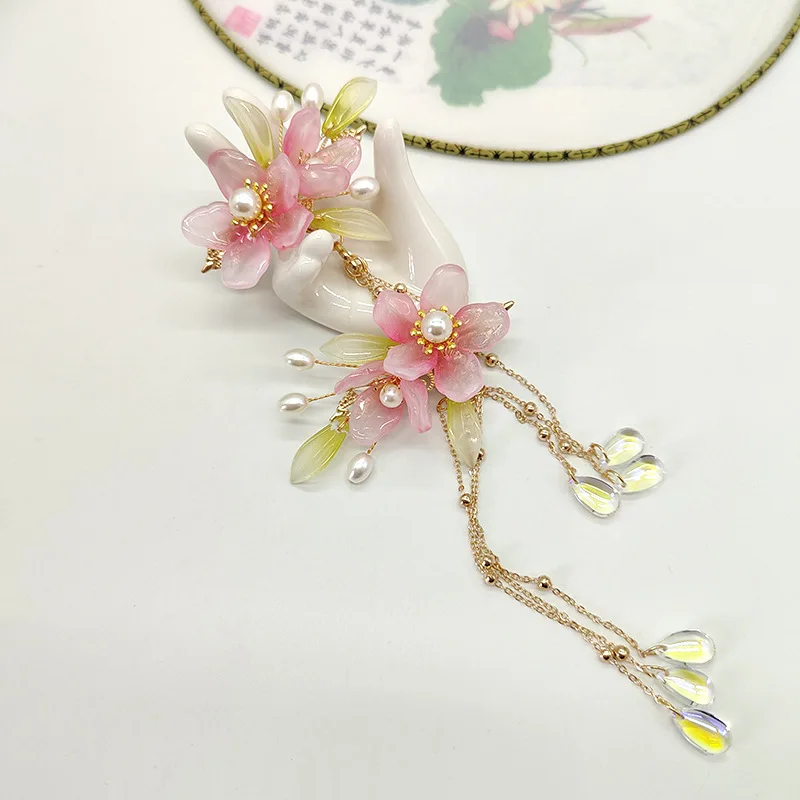 

Traditional Handmade Hair Clip Women Vintage Hair Clip Hanfu Girl Peach Blossom Hair Clips Hairpin