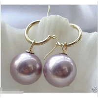 rare huge 14mm tahitian light purple south sea shell pearl earring
