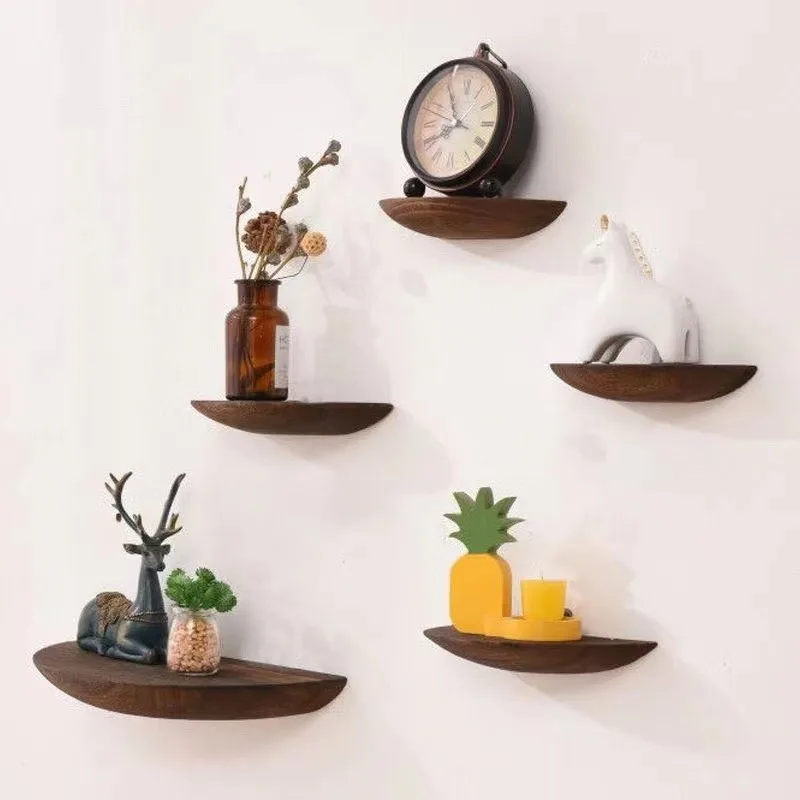 

Solid wood semicircular wall storage pendant home decoration shelf background wall hanging projector display rack storage