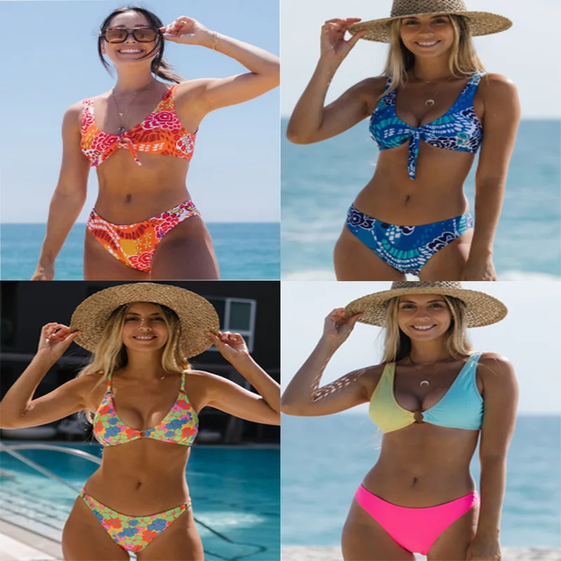 

Бикини сексуальный раздельный купальник с принтом однотонный купальник