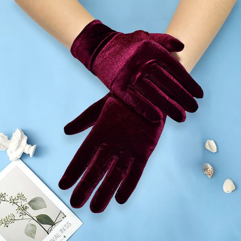 

Autumn Winter Warm Velvet Gloves Solid Color Driving Goves Fashion Etiquette Mittens Quality Elastic Outdoor Goves Velvet Gloves