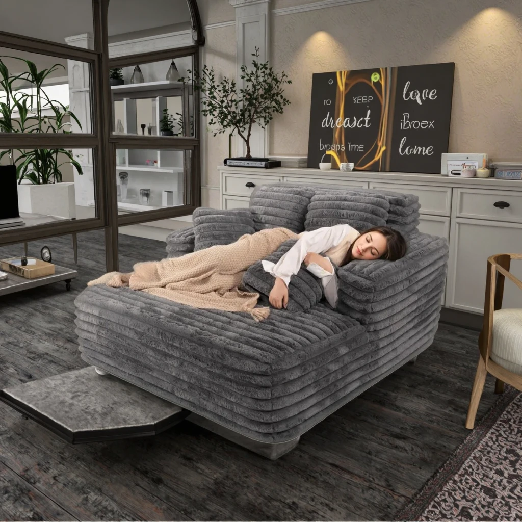 Диван-кровать Easyhomesofa для гостиной, трехместный, увеличенный, бескаркасный, из плюшевой вельветовой ткани (art.: 3920d7dff5128) - 3920d7dff5128