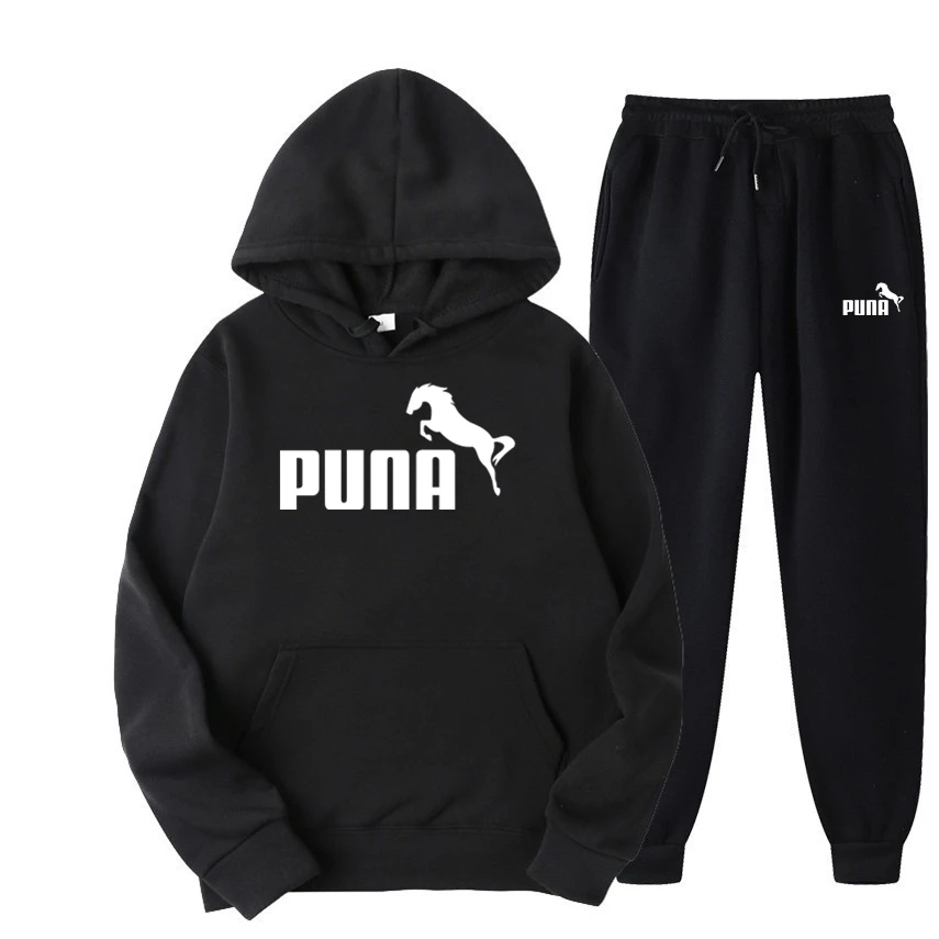 Spring Fleece Hoodies Two Piece Sets Puna Horse Tracksuit Men and Women Oversized Pullovers Sweatshirts + Long Pants Sports Suit