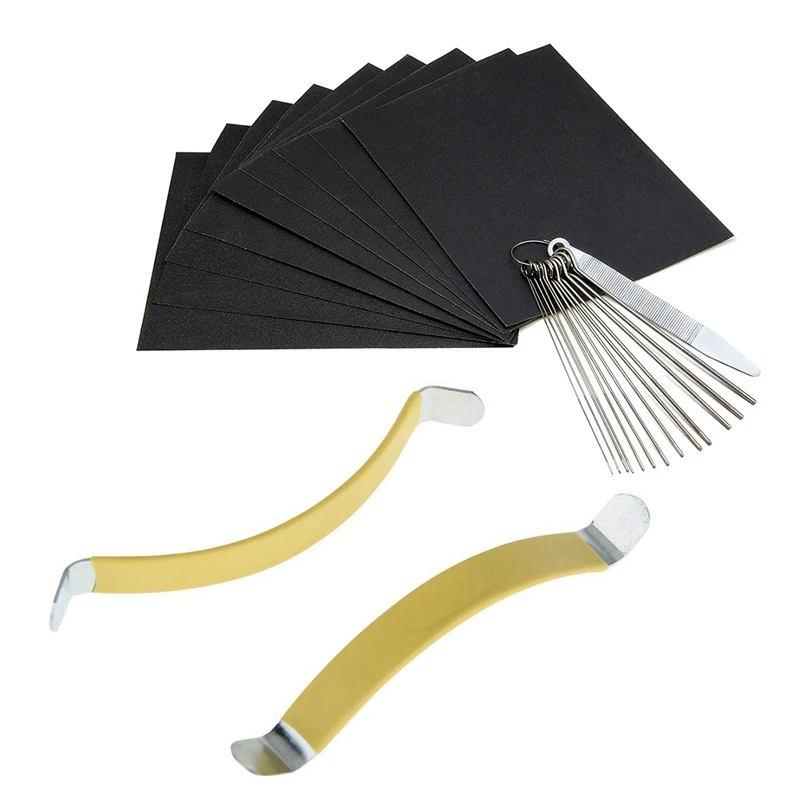

2Pcs Metal String Spreaders Guitar Luthier Tool For Cleaning Fretboard Yellow With Guitar Bridge Saddle Nut Files Set