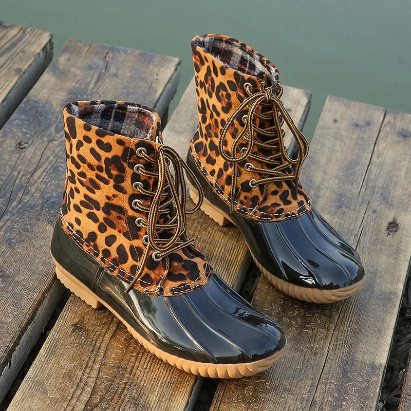 

Leopard Jelly Shoes Women Sexy Ankle Boots PVC Water Woman Winter Waterproof Botas Big Size 42